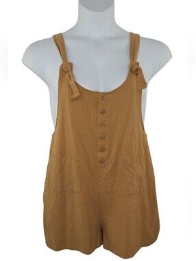 Amazon L Button-Front Tie-Strap Linen Shorts Romper Festi Earthy 3916-CW